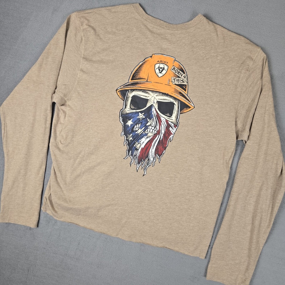 Ariat Shirt Mens Large‎ Rebar Workman Born For This Beige Heather Outdoor *READ